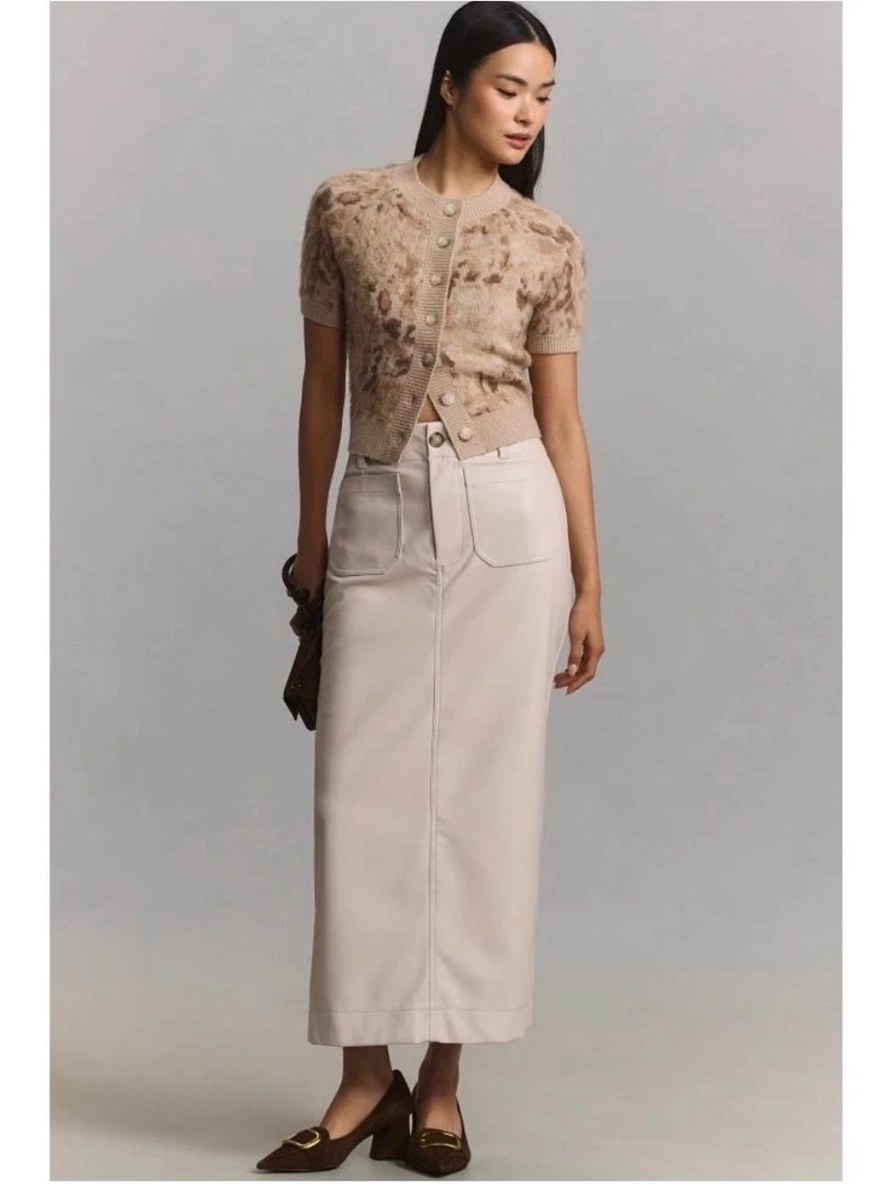 NWT $128 Anthropologie Maeve Colette Faux Vegan Leather Maxi Long Skirt Small